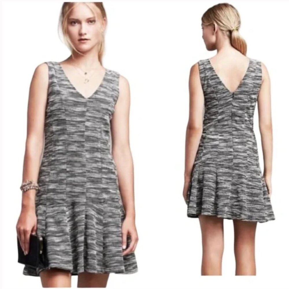 Banana Republic Marled Tweed Fit And Flare Dress V Neck Size 2